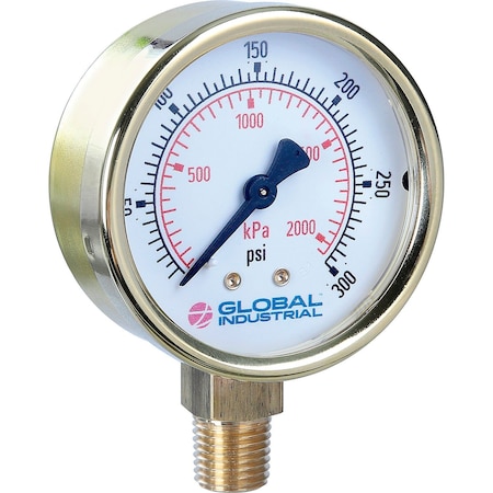 2-1/2 Pressure Gauge, 30 PSI/KPA, 1/4 NPT LM, Polished Brass